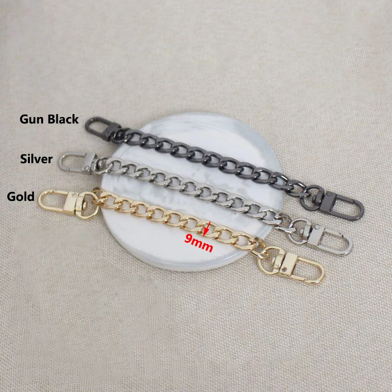15cm, 20cm, 25cm, 30cm Extension Bag Chain 9mm Gold, Silver, Gun Black Short Metal Chains to Extend Your Bag Strap