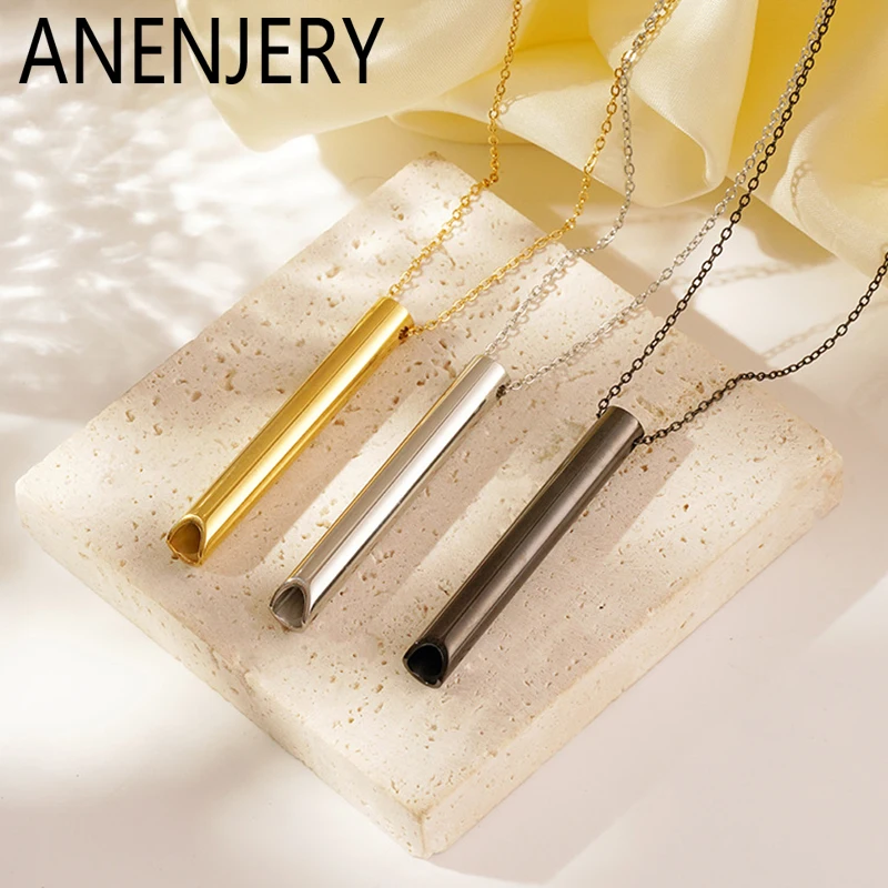 ANENJERY 316L Stainless Steel Yoga Breathing Anxiety Relief Stress Necklace for Women Men Niche Unique Jewelry Gifts