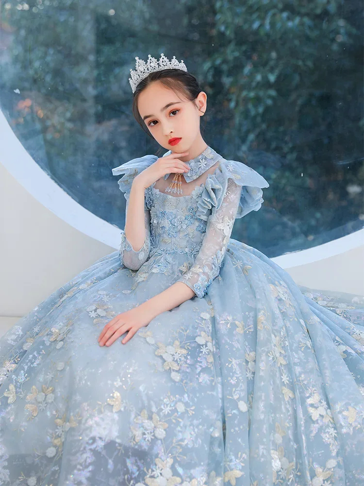 

Платье для первого причастия для девочек, свадебные платья с вышивкой для девочек, детские платья для выступлений на фортепиано, детское элегантное пышное бальное платье