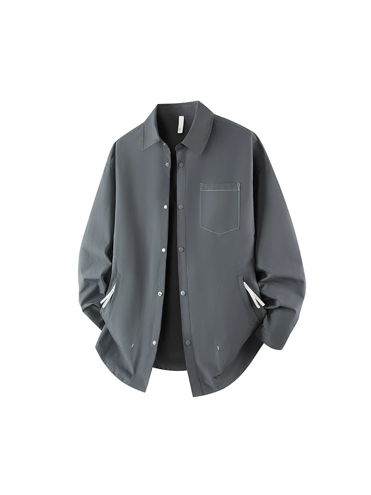 

Classic Preppy Style Long Sleeve Shirt Men's Spring Autumn Trendy High Sensation Youth Outerwear Casual Loose Fit Polyester F...