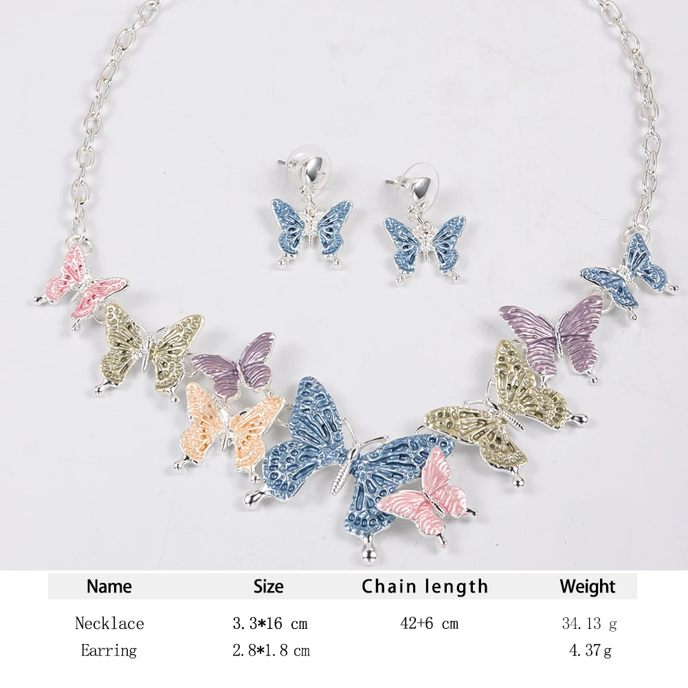 Cring Coco Butterfly Necklace Set Fashion European Necklaces Drop Earrings Wedding Bridal Pink Enamel Jewelry Sets for Women