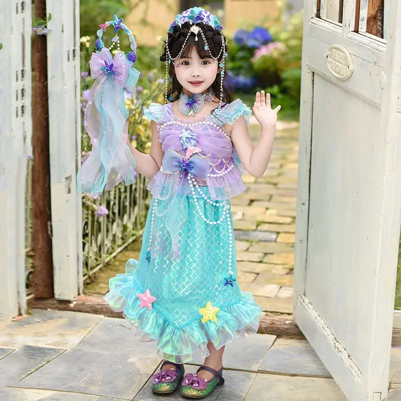 

Summer Girls Clothing Set Korean Fashion Toddler Kids Shiny Shirt Top Fishtail skirt 2pcs Outfit Children Casual Princess Suit