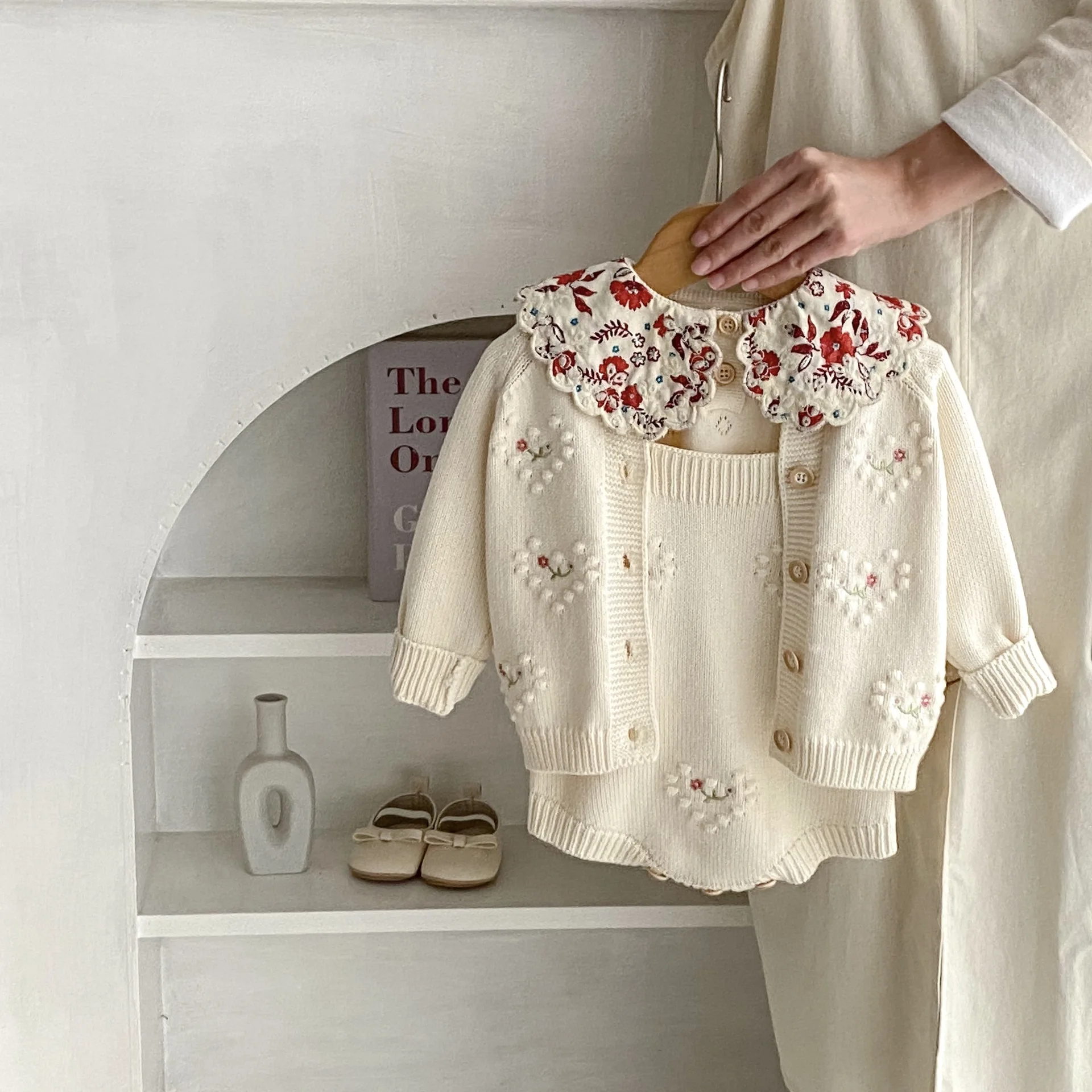 2024 New Autumn Newborn Baby Girl Clothing Set Long Sleeved Embroidery Cardigan+Jumpsuit Toddler Baby Girl Knitting Clothes Suit