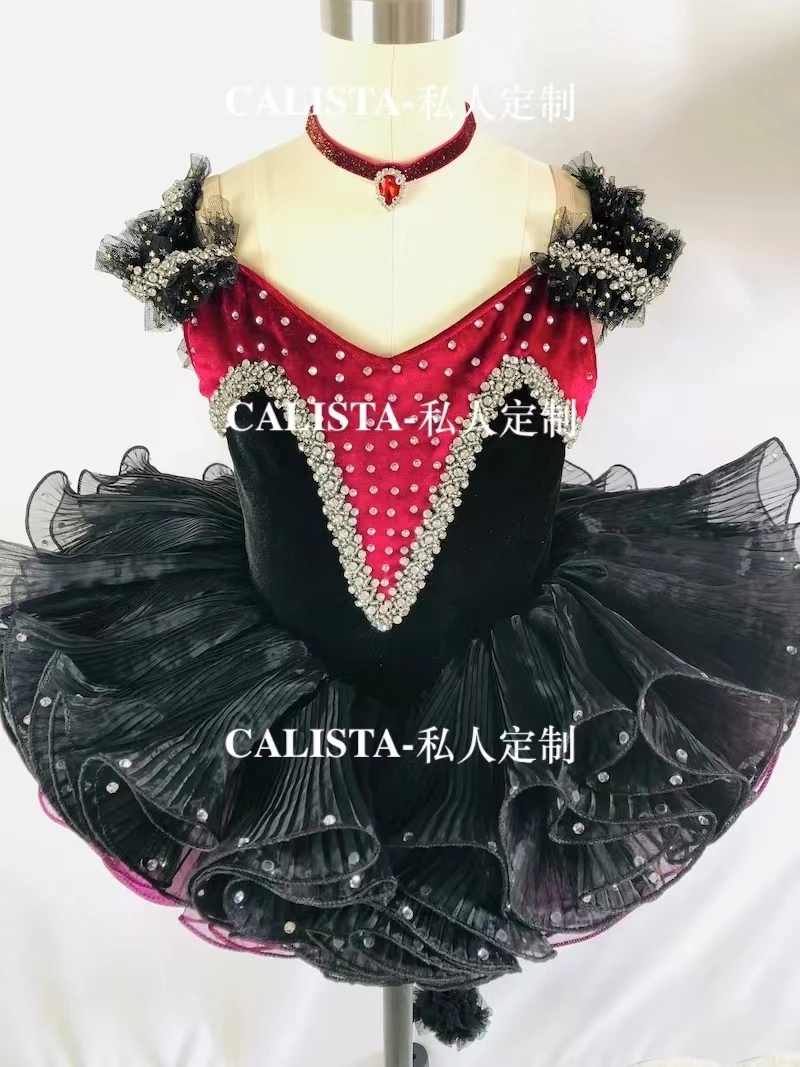 Cat variation tutu South Korean competition Robotic Cat solo dance variation skirt Black fuchsia skirt Peng Peng tulle skirt