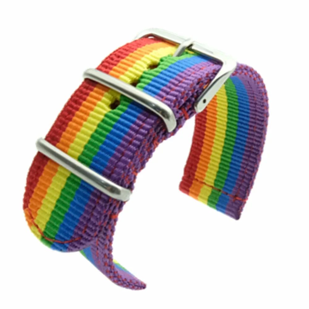 New 18 20 22 24 mm Cambo Rainbow Woven Fiber watchband Nylon Watch Bracelet Strap Wristwatch Band Buckle Canvas fabric