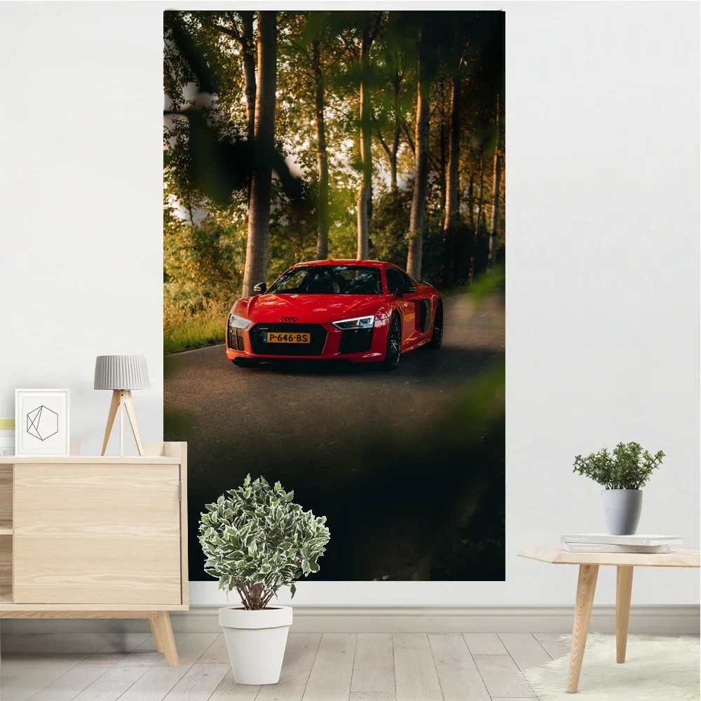 Cool Red Car Tapestry Banner Traveler Four Circles Club Student Dormitory Room Bedside Wall Hanging