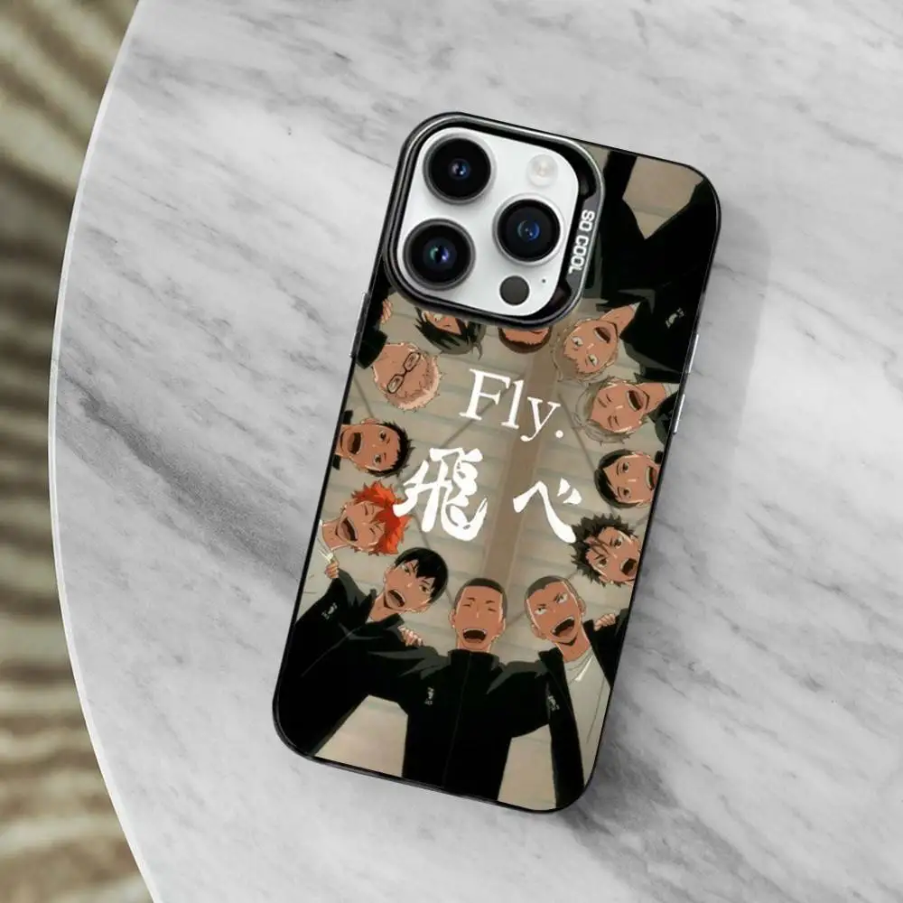 حافظة H-Haikyuu Anime K-Karasuno لهاتف iPhone 11,12,13,16,14,15, Mini, Pro,XS,MAX غطاء أسود غير لامع مقاوم للصدمات #6