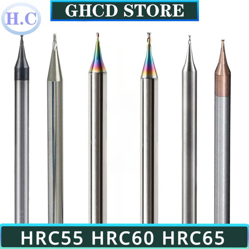 

HRC55 HRC65 2 Flute End Mill 0.2-0.9mm 4mm Shank Milling Cutter Tungsten Carbide CNC Router Bit TiCN Coated Mini Milling Cutter