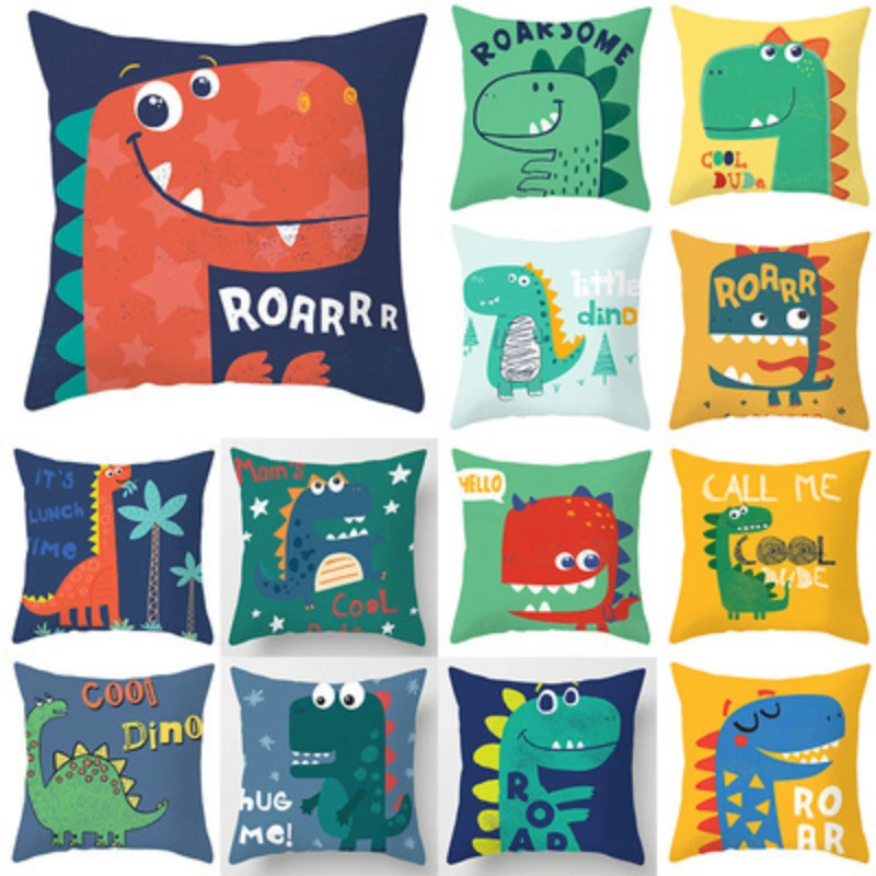 

Funny Dinosaur Pillowcase Cute Colorful Dino Pillow Case Home Decor for Bedroom Living Room Bed Sofa Throw Pillow Cover 45x45cm