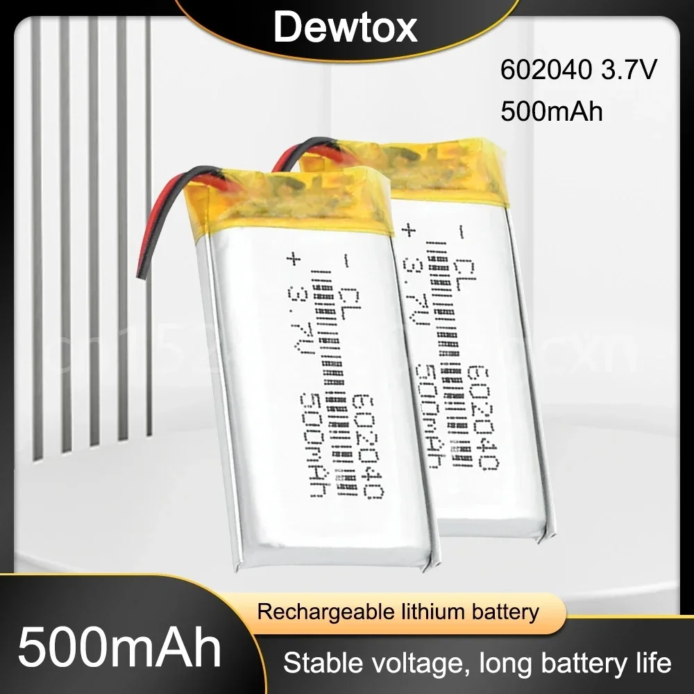 602040 3.7V 500mAh Lithium Polymer Li-ion Rechargeable Battery for GPS MP3 MP4 MP5 Car DVR Tachograph Headphone Li Ion Cell