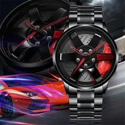 2024 Top Men Leather Watches Men Car Wheel Hub Stainless Steel Quartz Watch For Mens Military Sports Watch Relogio Masculino