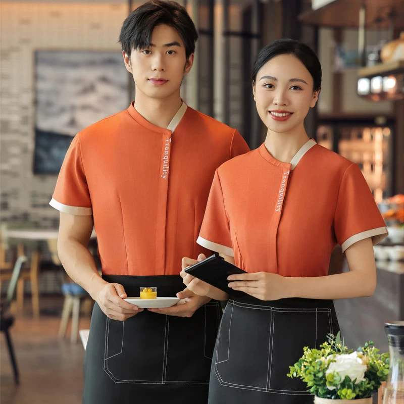 

Short-sleeved waiter uniforms for women in restaurants, BBQ shops, hot pot and milk tea restaurants, summerlogo