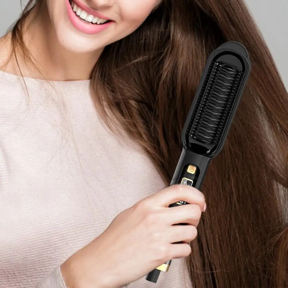 Flat Hair Comb  2-in-1 Hair Straightening Brush  Lazy Straight  Hair Curly  Hair Straightener  Curling Comb with Lcd Display