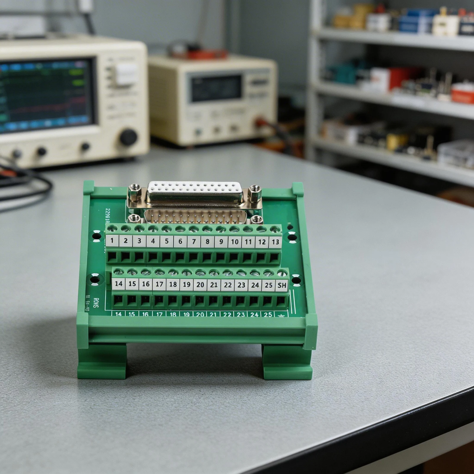 DB25 Male To Female Adapter For DIN Rail Mounting Terminal Block D-Sub 25 Pin Board FR4 Green Industrial Connector