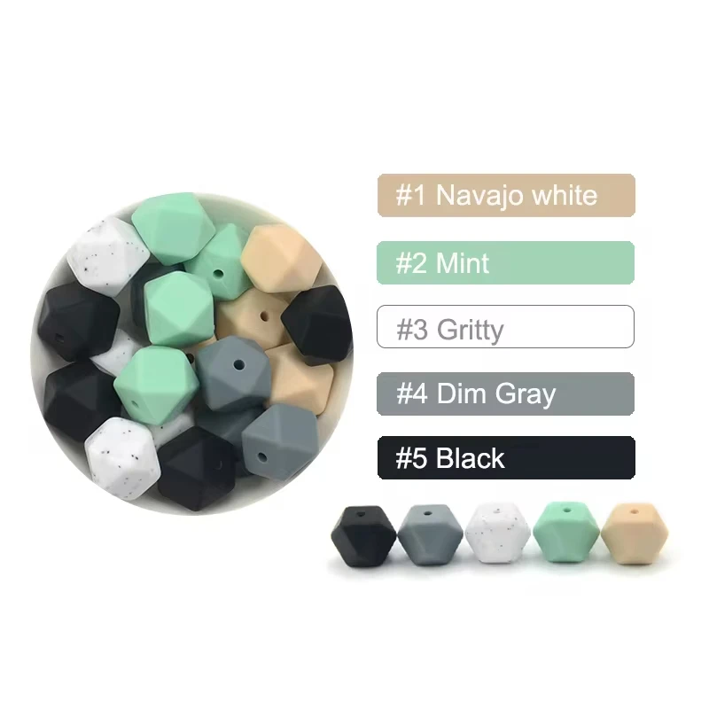 LOFCA 10 Stück 14mm/17mm Sechskant-Silikonperlen für Schmuckherstellung, Großpackung, DIY-Halskette, Schnullerkette, beliebtes Schmuckzubehör