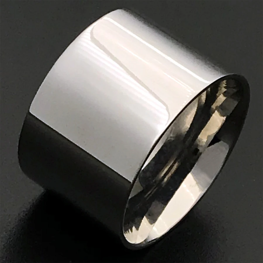 14mm Wide Glossy Large Men\'s Ring Stainless Steel Shiny Large Glossy Eternity Wedding Ring Tungsten Flat and Polished Boutique