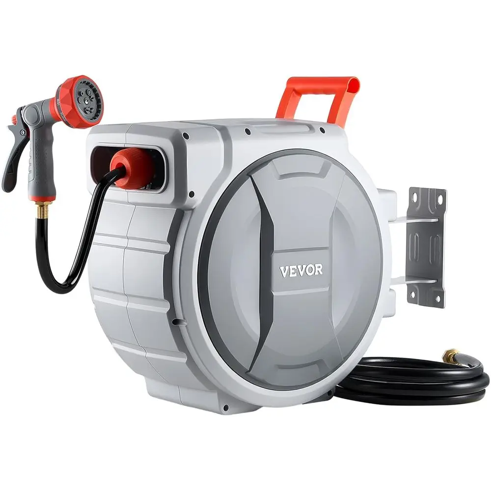 

Retractable Garden Hose , 1/2 in x 100 t, Wall Mounted Hose with 9-unction Sprayer Nozzle and 180° Swivel Bracket, Any Length Lo