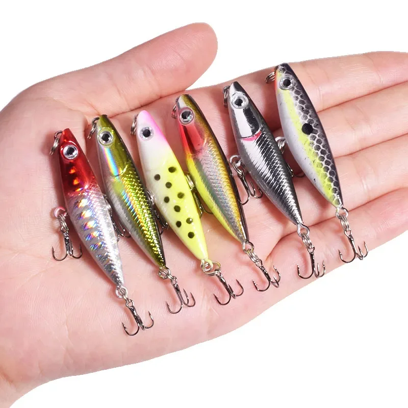 Iscas de pesca tipo lápis topwater, 1 unidade, 4,5 cm, 1,9 g, flutuante, para passear com cães, isca artificial de plástico com anzol para robalo e lúcio