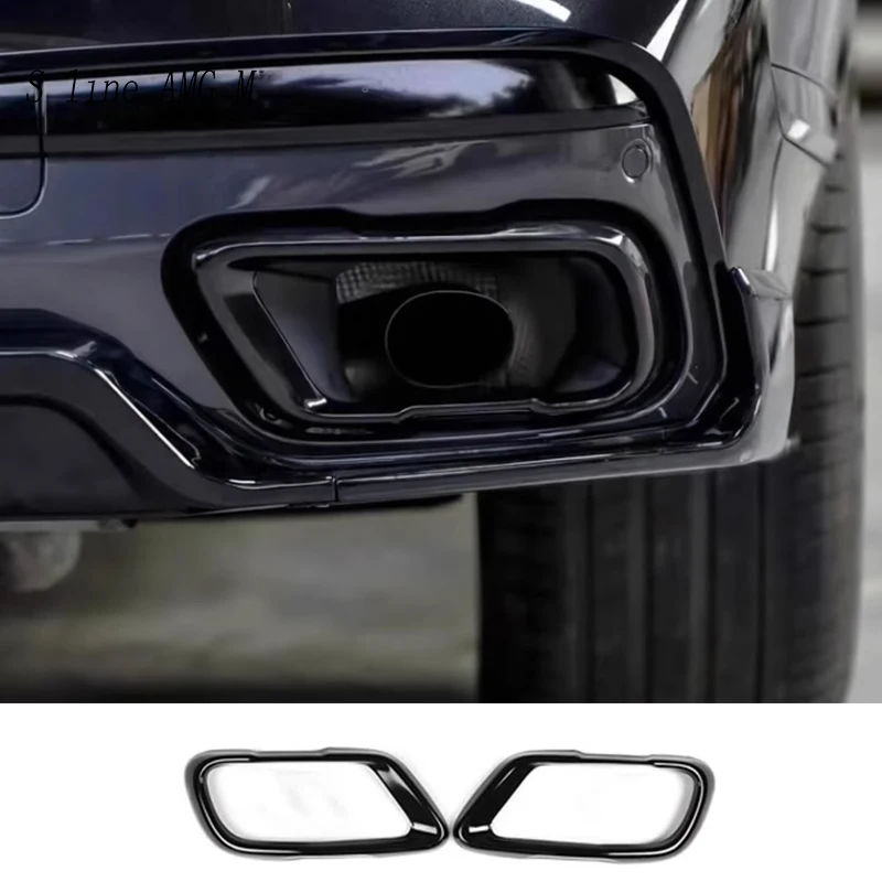 Car Exterior Accessories Auto Tail Throat Exhaust Pipe Decoration Cover Sticker black refit Trim For BMW X5 X6 X7 G05 G06 G07