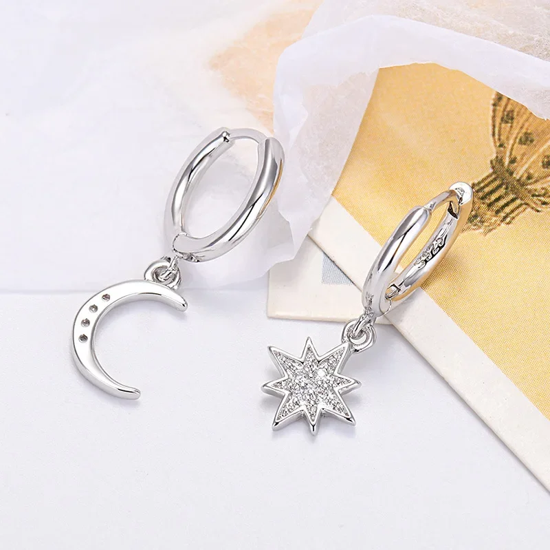 Minimalist Crystal Zirconia Stars Moon Huggie Hoop Earrings For Women Trendy Stainless Steel Circle Earrings Punk Rock Jewelry image 4