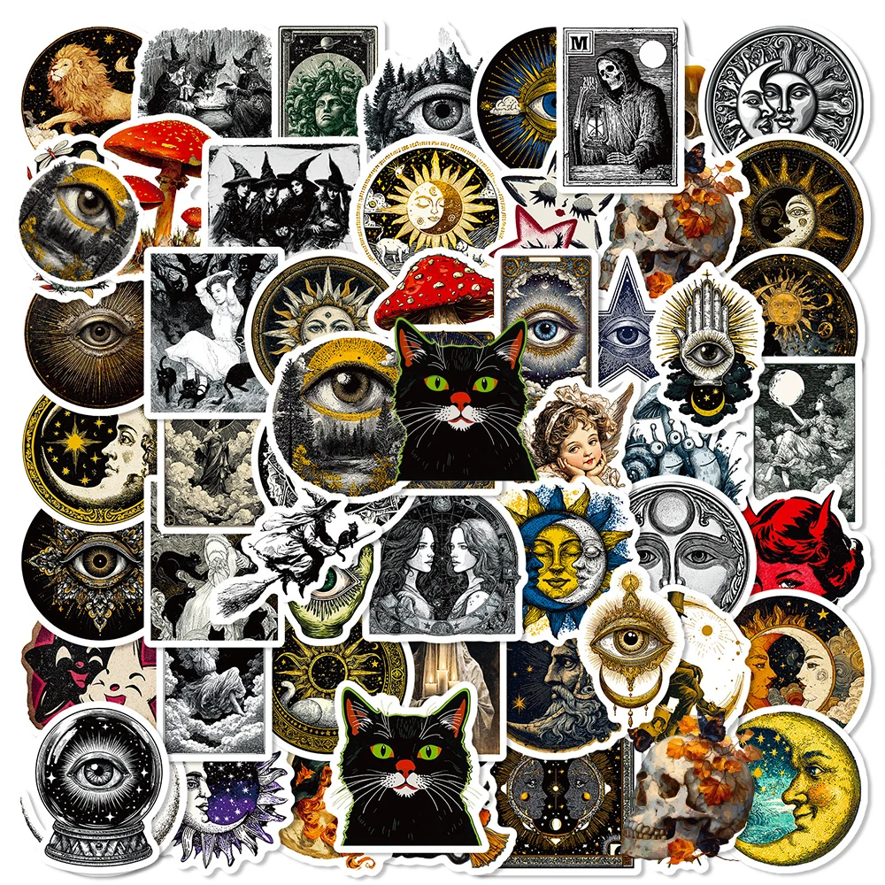 

10/30/50pcs Mysterious Universe Cartoon Stickers Retro Goth Moon Sun Graffiti Decals DIY Suitcase Guitar Phone Cool Sticker Pack