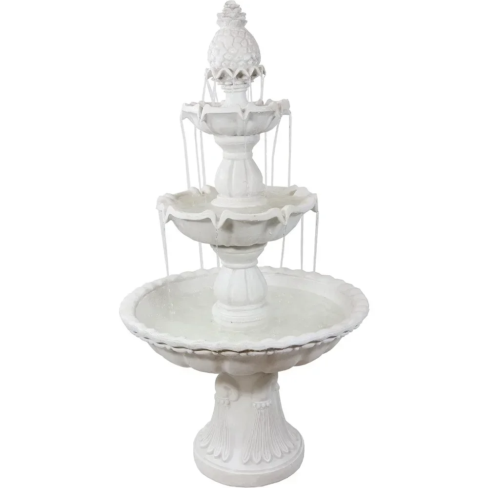 Fontaine d'Eau d'Extérieur a 3 Niveaux, con garantía de ANANAS, para la Cour ou le Jardin, Blanc