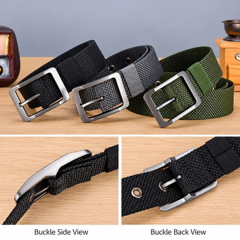 Casual 120cm Length Canvas Waist Belt 3.8cm Wide Lightweight Woven Fabric Belt Durable Knitted Strap Adjustable Belt Outdoor Use