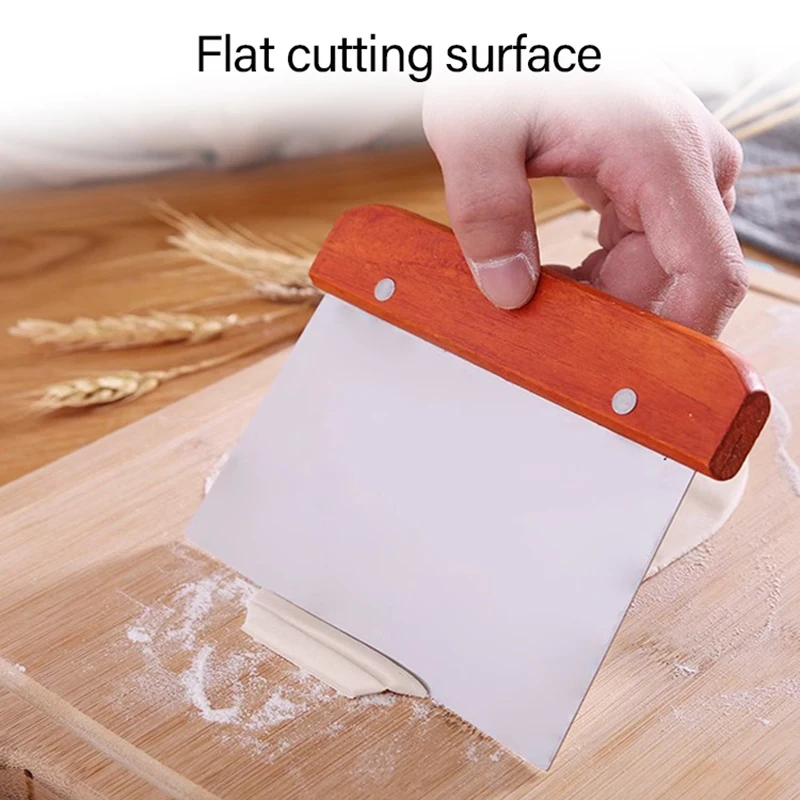 Stainless Steel Dough Cutter Scraper with Wooden Handle, Bread Baking Accessories for Sourdough Tools, Cake Scraper