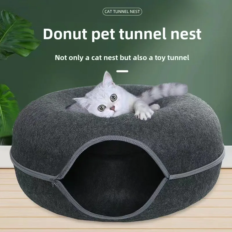 

Pet Cat Tunnel Toy Basket Natural Felt Rabbit Hole Nest Felt Cat Nest Four Seasons Pet Nest Drill Hole Tunnel Type Toy Cat House