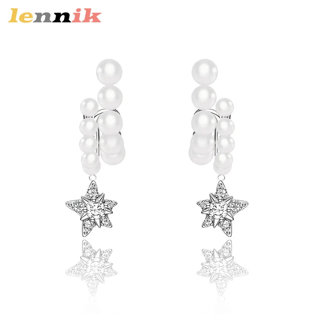 LENNIK Five - Pointed Star Pearl Elegant Earrings, Meteor Sweet Dream Starry Sky Elements, Celebrity - Inspired Jewelry