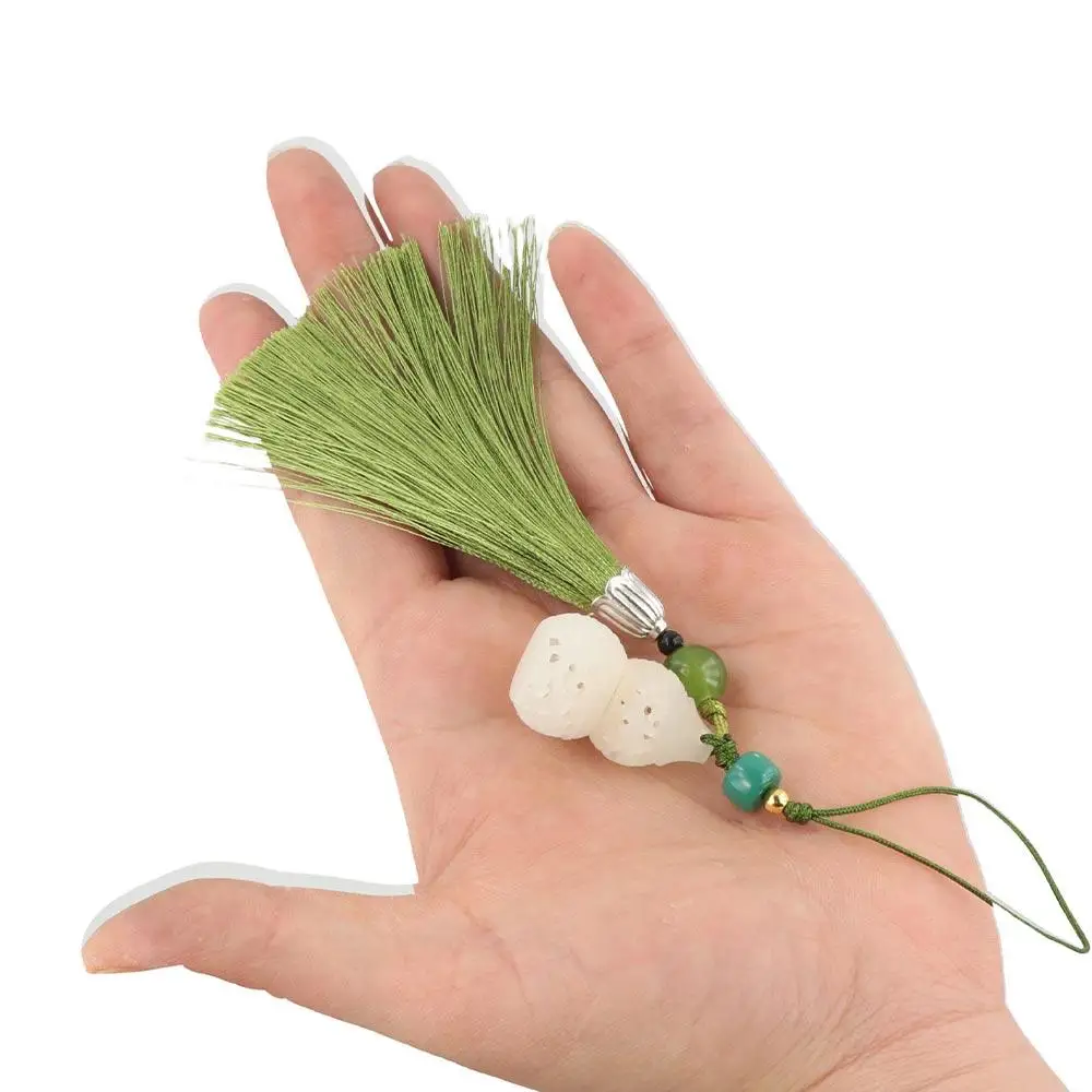 Lotus Flower Sachet Mobile Phone Chain Jade Beads Lucky Blessing Tassel Car Keyring Tassels Hollow Chinese Knot Key Chains