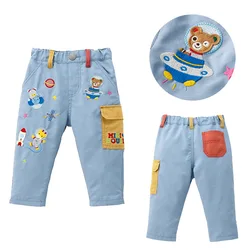 Spring and Autumn New Boys Japanese Cartoon Cute and Handsome Astronaut Bear Pants Baby Cargo Casual Pants