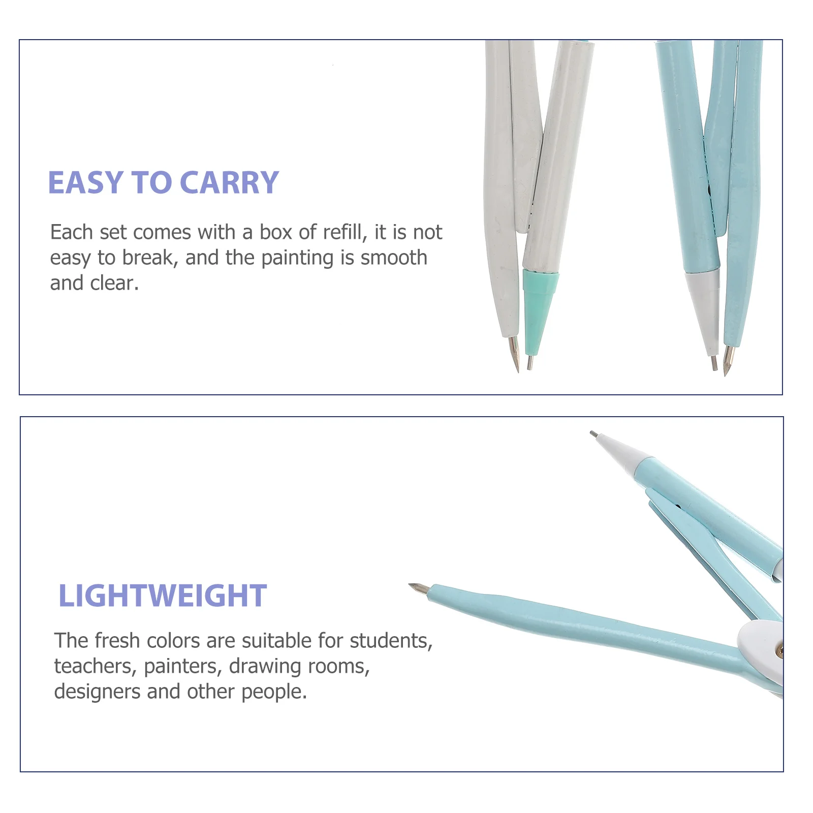 4Sets Compasses Kit High-Quality Geometry Drawing Tools for Students Portable Drafting Supplies with Refill Box Smooth Writing