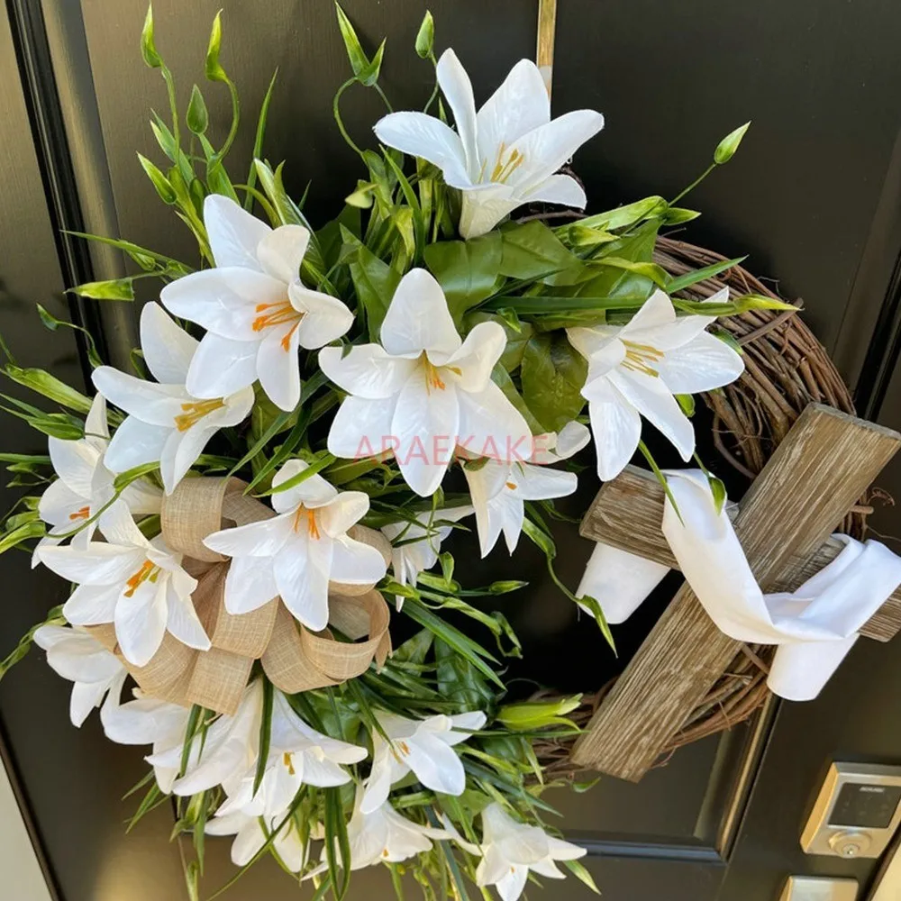 

1 шт. новый пасхальный крест-венок с бантом, ротанговая гирлянда, подвесное украшение для дома, передняя дверь, стены, украшение сада, художественный подарок