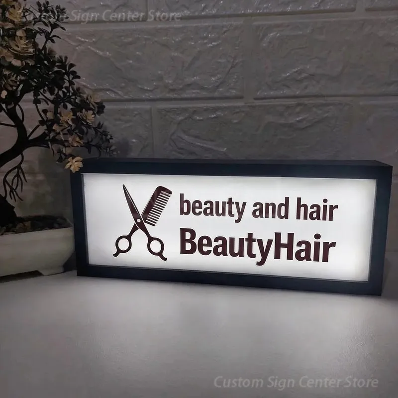 Custom LED Neon Acrylic Sign BeautyHair, Personalized Illuminated Logo Wall Advertising Board Business Letters Poster Signboard
