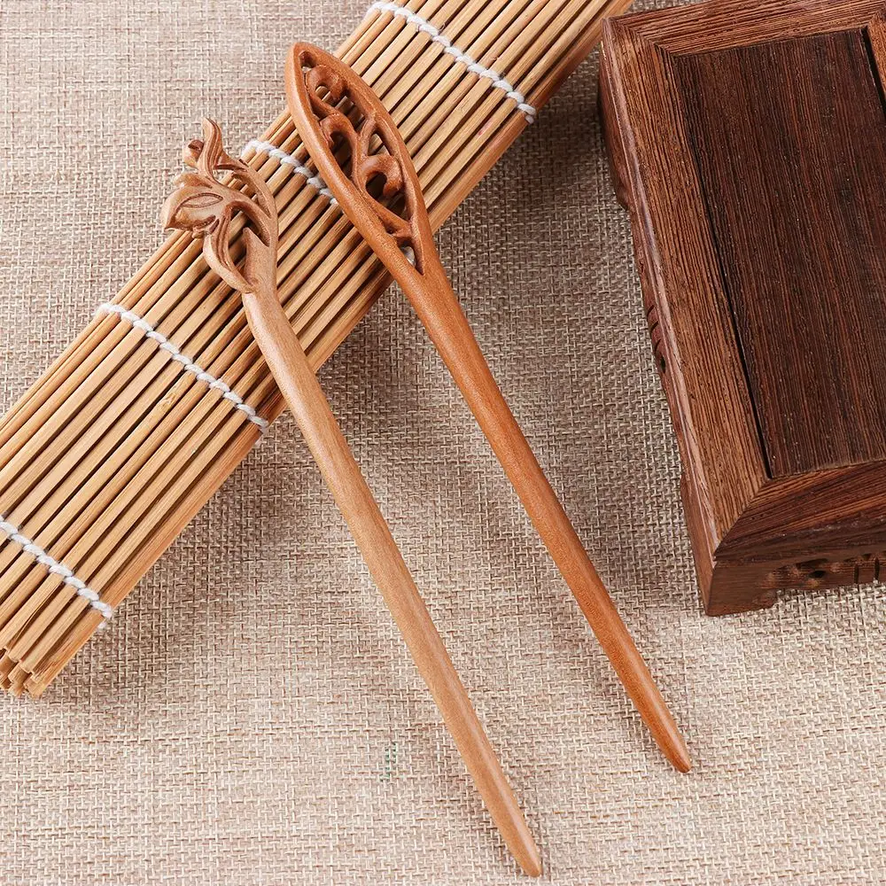 

Women Carved Peachwood Handmade Hair Accessories Chopstick Hair Stick Hairpin Styling Tools