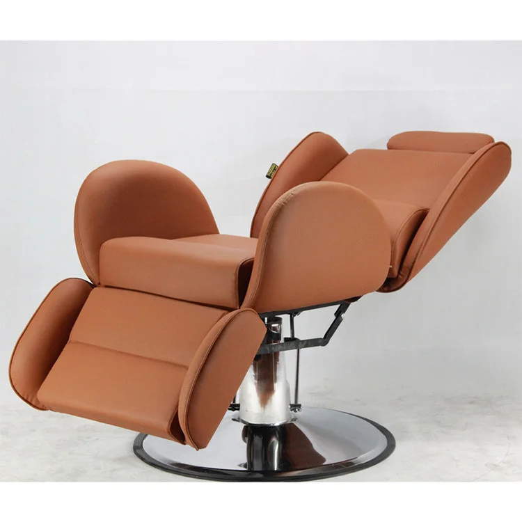 Kisen new Comfortable Ergonomic Hair Salon Hydraulic Pump Synthetic Leather Reclining Barber Chair Lay Down Without Foot Pedal