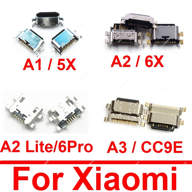 

2pcs USB Charger Jack For Xiaomi Mi A1 A2 A3 5X 6X CC9E Lite Redmi 6 Pro Power Sync Date Charging Port Socket USB Connector Slot