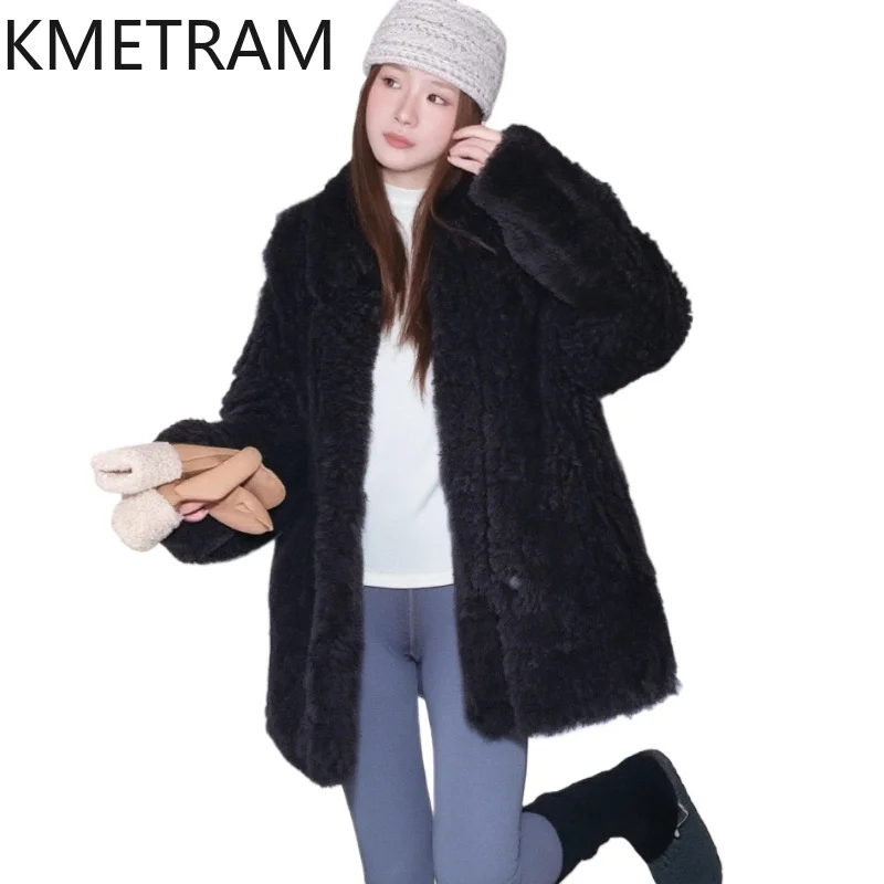 KMETRAM 100% Naturalna Wełna Toskańska Skóra Owcza Odzież z Futra dla Kobiet Prawdziwy Płaszcz z Futra 2025 Nowa Zimowa Kurtka Średniej Długości vestes femmes