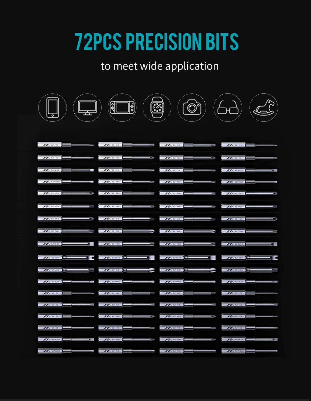 JIMIHOME JM-GNT80 80 in 1 Precision Screwdriver Set 45mm Multi S2 Bits Electronics Repair Magnetic Bits Kit with 2 Rod