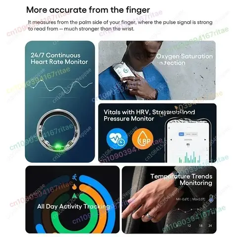 J-Style 2301A bloo d socker r VO2 Max smarta hälsoringar mode anpassad svart android smart ring för män kvinnor par 8 best sales vo2 - №2