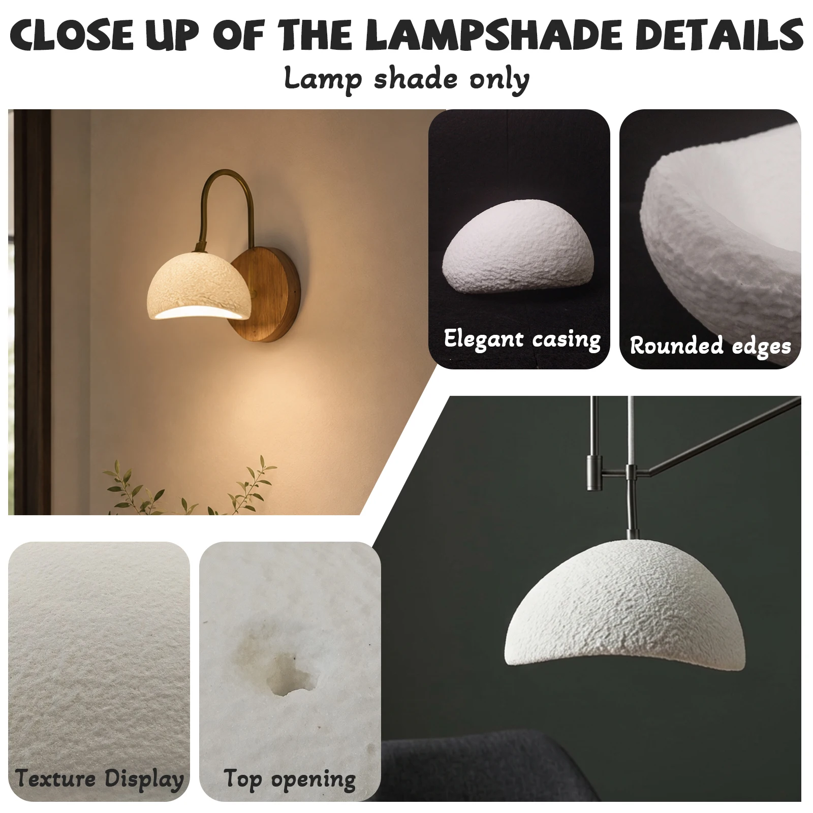 White Rough Texture Dome Lamp Shade Minimalist Half round Replacement for Wall Sconce Chandelier Table Lamp Home Decor