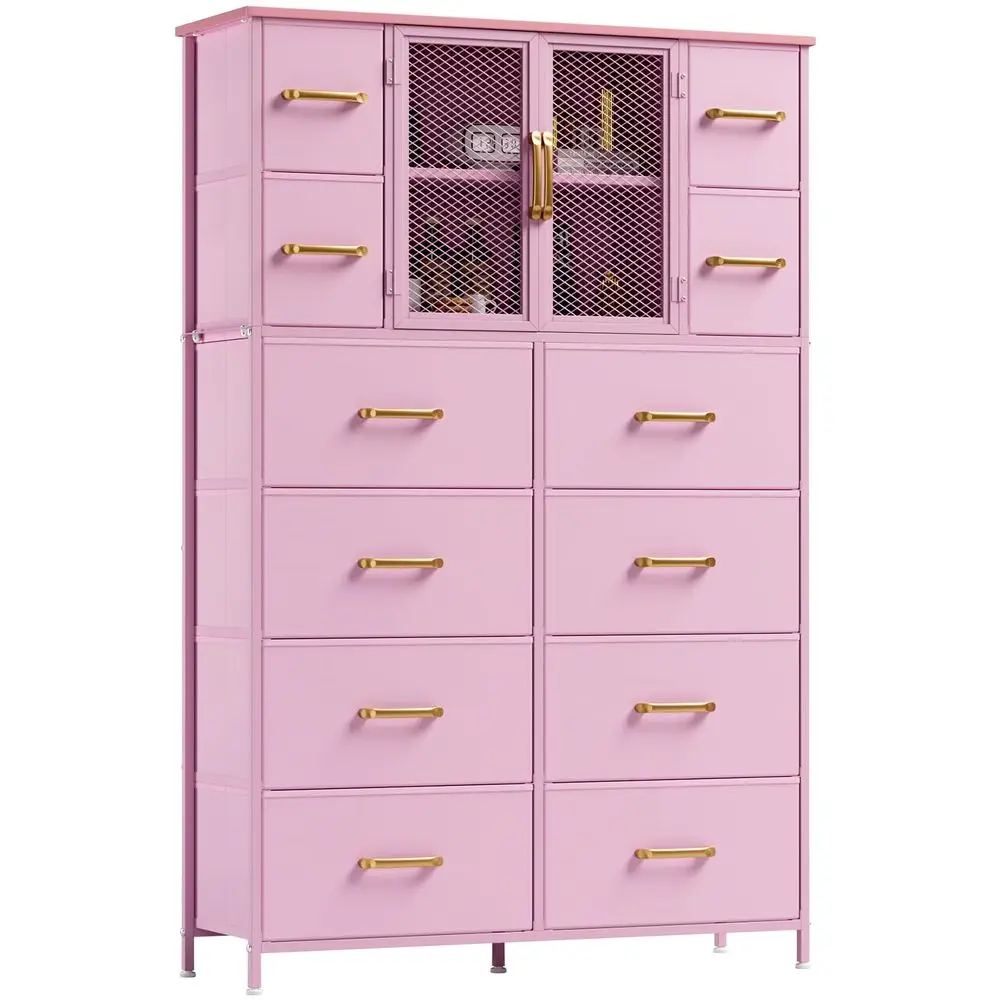 56.7 Tall Dresser for Bedroom, Dresser Chests of Drawers with 12 Storage Drawers, Fabric Dressing Table with Wood Top and Metal
