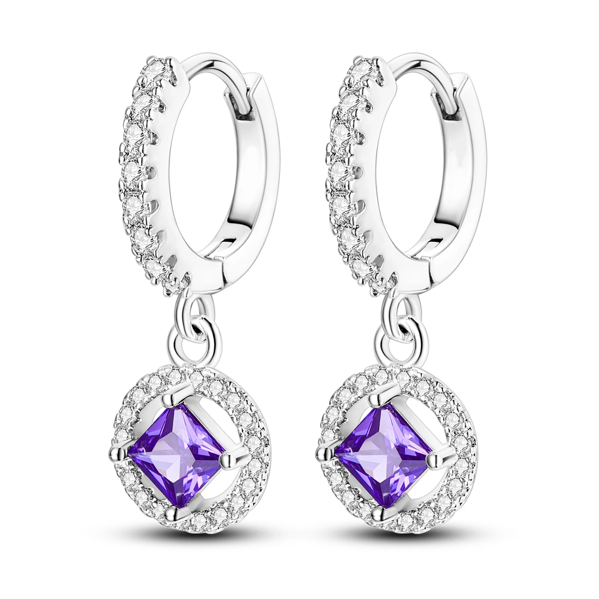 PANPOKI 925 Sterling Silver Purple Zircon Drop Earrings For Women Exquisite Temperament Hoop Earrings Wedding Jewelry Fine Gifts