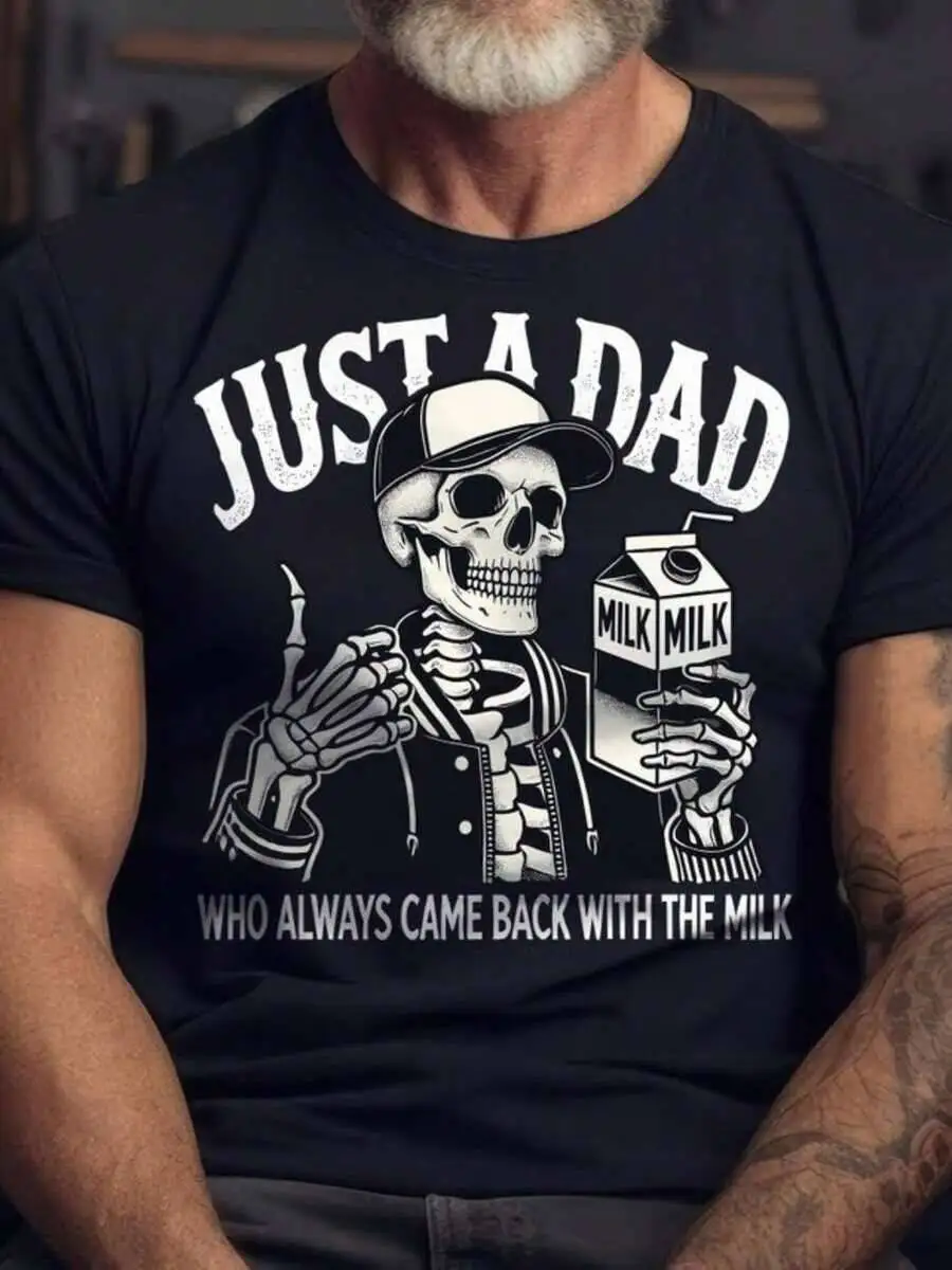 Just A Who Always Came Back With The Milk Funny Father's Day Retro Skeleton Shirt, Him, Gifts For Dad 100% Cotton Trendy Y2K