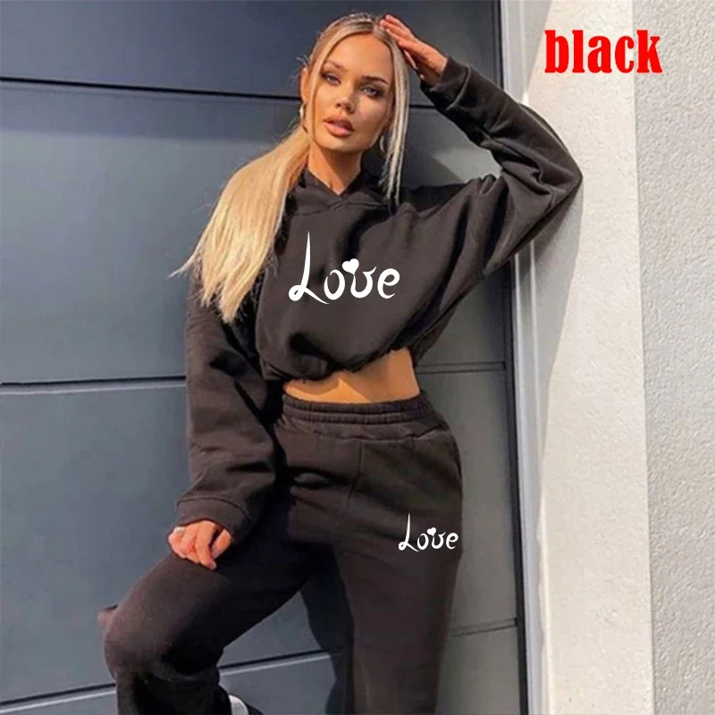 Women's Love Print Hoodie and Sweatpants, Sweat Suits, Tracksuits, Jogging Sports Suits, Baseball Uniforms, Track Suits, 2 Pcs