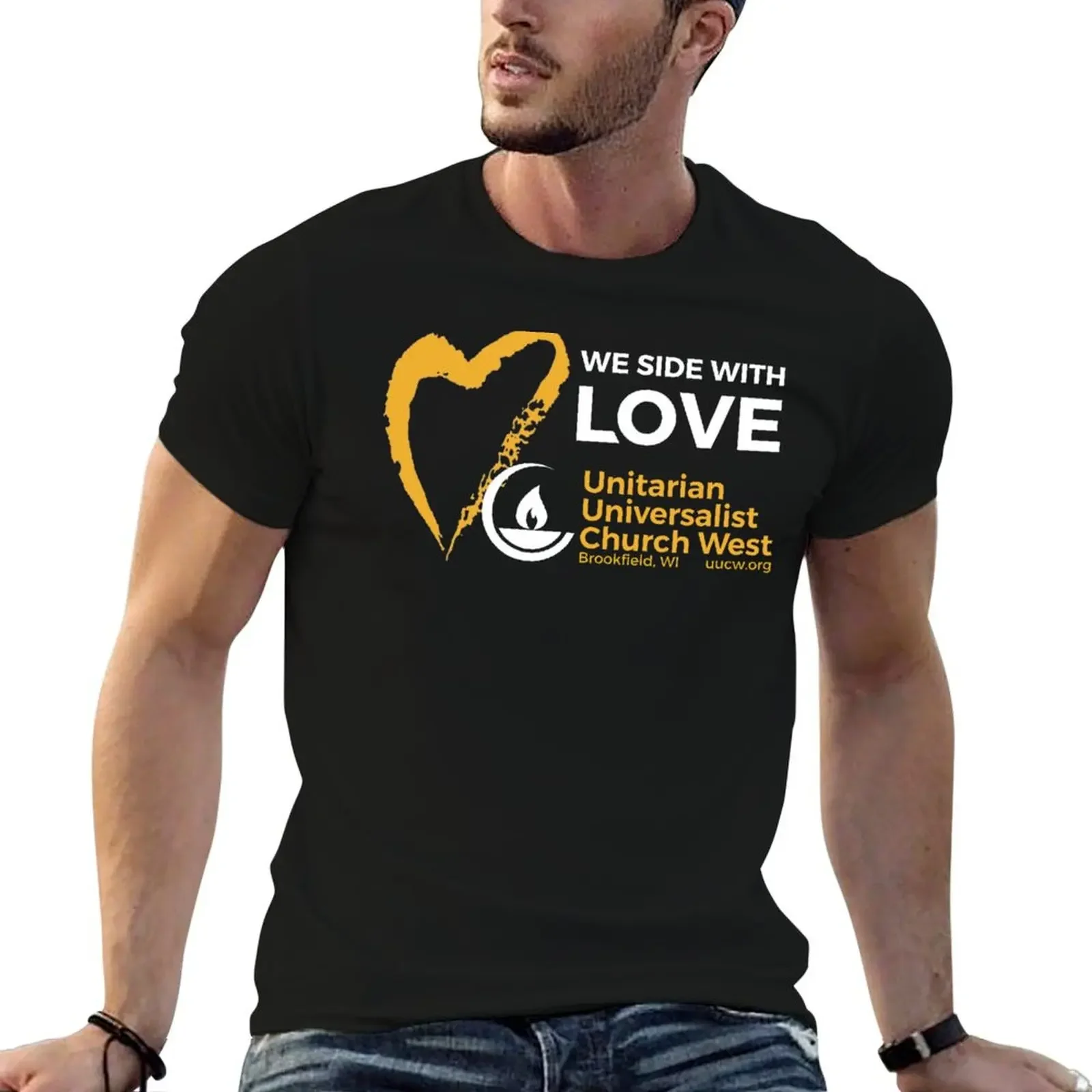 

We Side With Love (yellow & white on black) T-Shirt baggy shirts basketball graphic tees Men's clothing