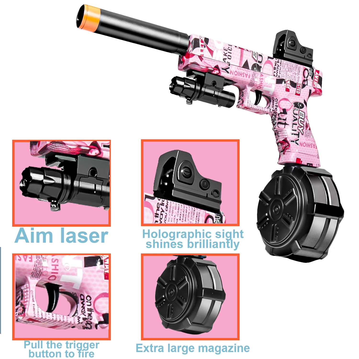 Pistola giocattolo con sfera gel scoppio elettrico e modalità single-shot manuali, con tre riviste, batteria ricaricabile, presa elettrica esterna