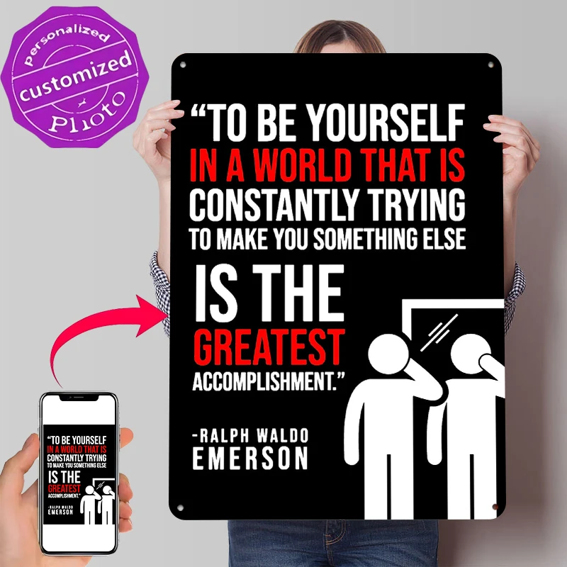 Ralph Waldo Emerson Quote About Self Metal Poster Customized Wall Art Retro Vintage Metal Signs for Man Cave Mancave Decoration