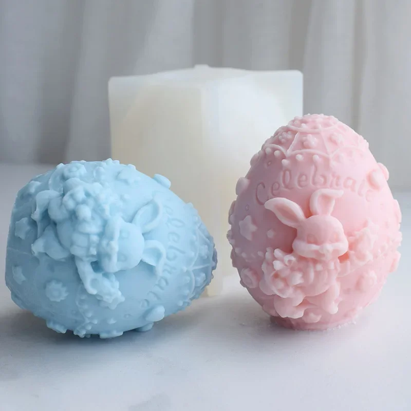 Carve Rabbit Egg Silicone Candle Mold 3D Cartoon Animal Soap Plaster Epoxy Make DIY Bunny Chocolate Ice Baking Tool Holiday Gift